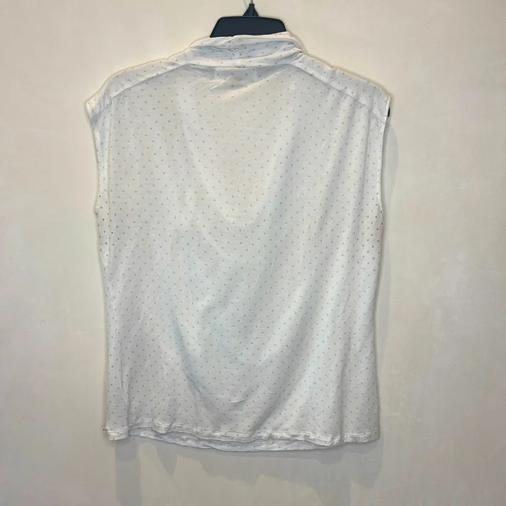Michael Kors White Pearl Dot Cowl Neck Sleeveless Blouse XL Chic Elegant Designe